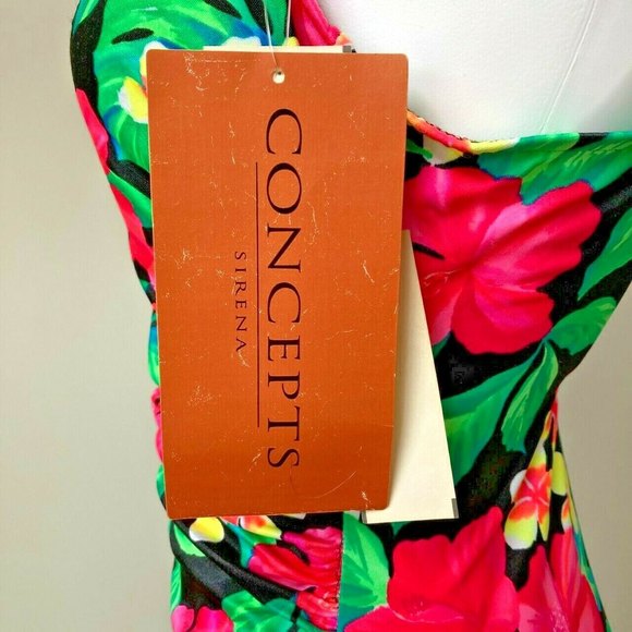 Tropical Floral Swimsuit Sirena Concepts Size 14 Bodysuit Hawaii Beach Vtg Y2K - Picture 7 of 12